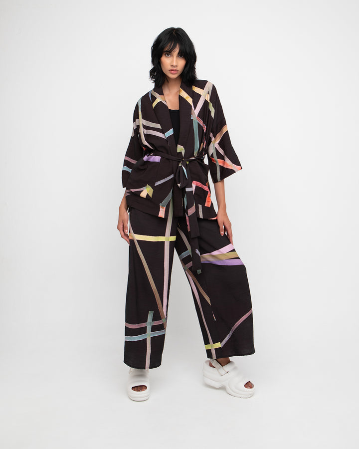 Ozai N Ku Kimono Jacket, Trip Black