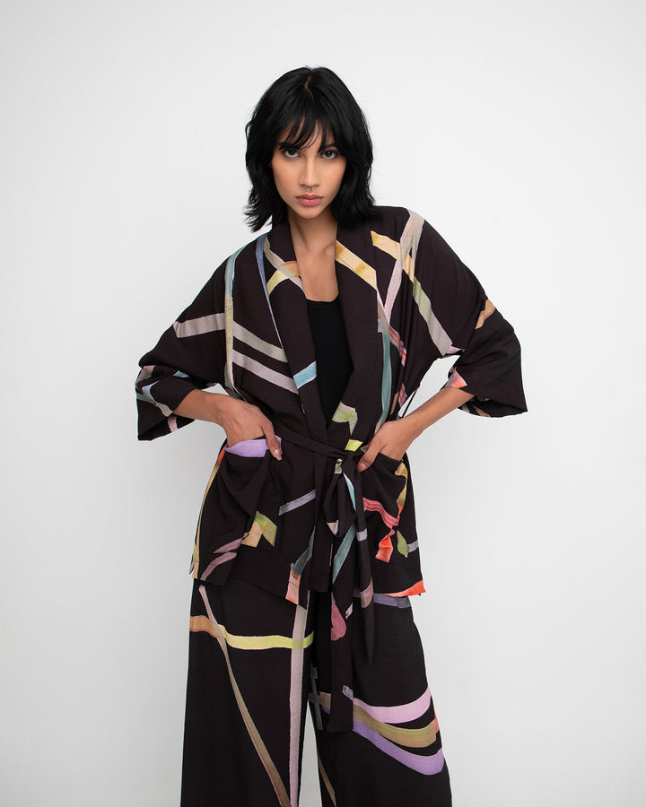 Ozai N Ku Kimono Jacket, Trip Black
