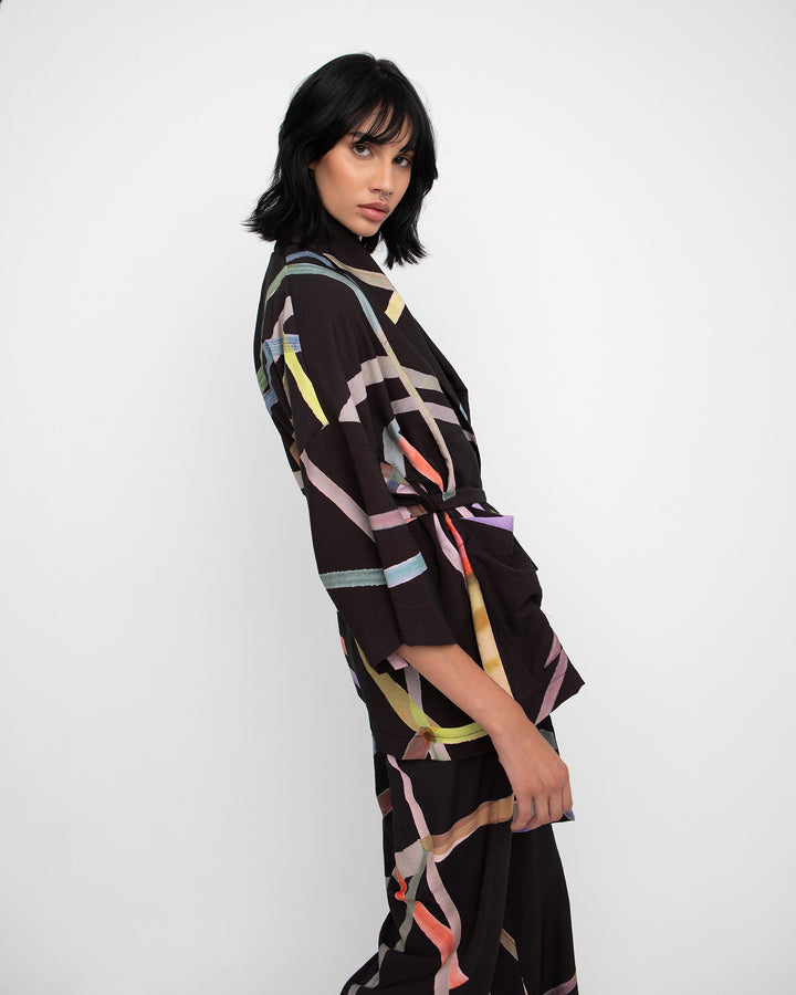 Ozai N Ku Kimono Jacket, Trip Black