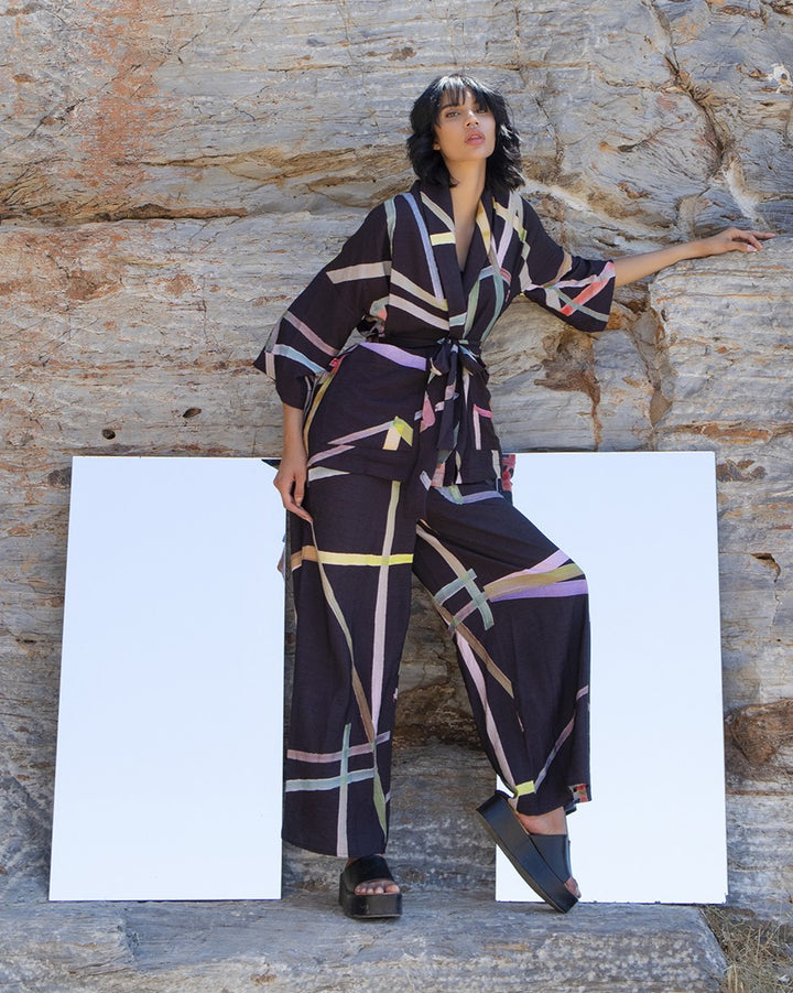 Ozai N Ku Kimono Jacket, Trip Black