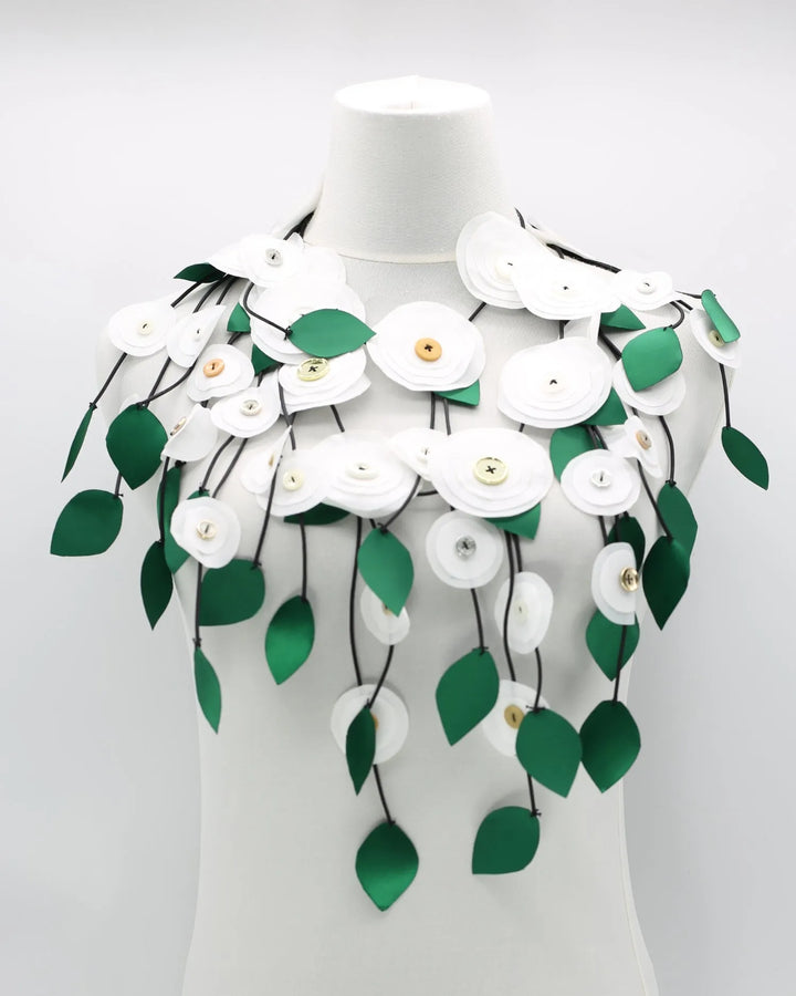 Fabric Flower Necklace, White