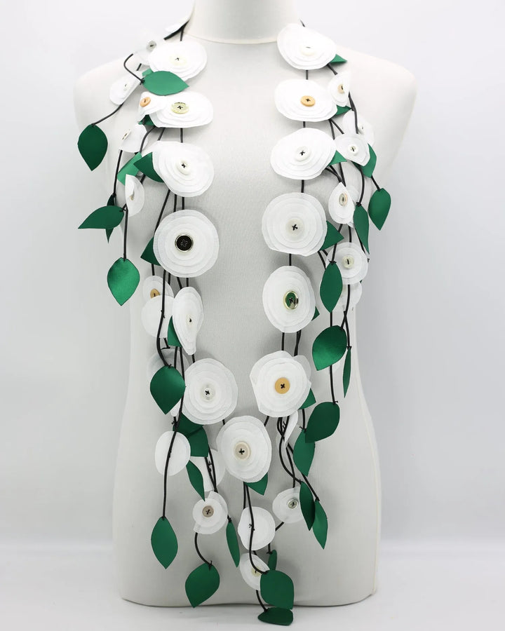Fabric Flower Necklace, White