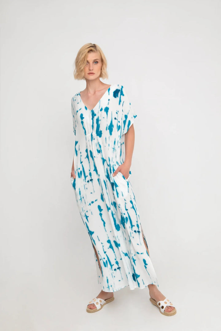 Ozai N Ku Island Relaxed Maxi Dress, White/turquoise