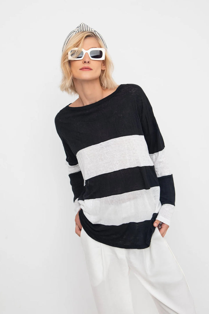 Ozai N Ku Block Linen Sweater, Black/white