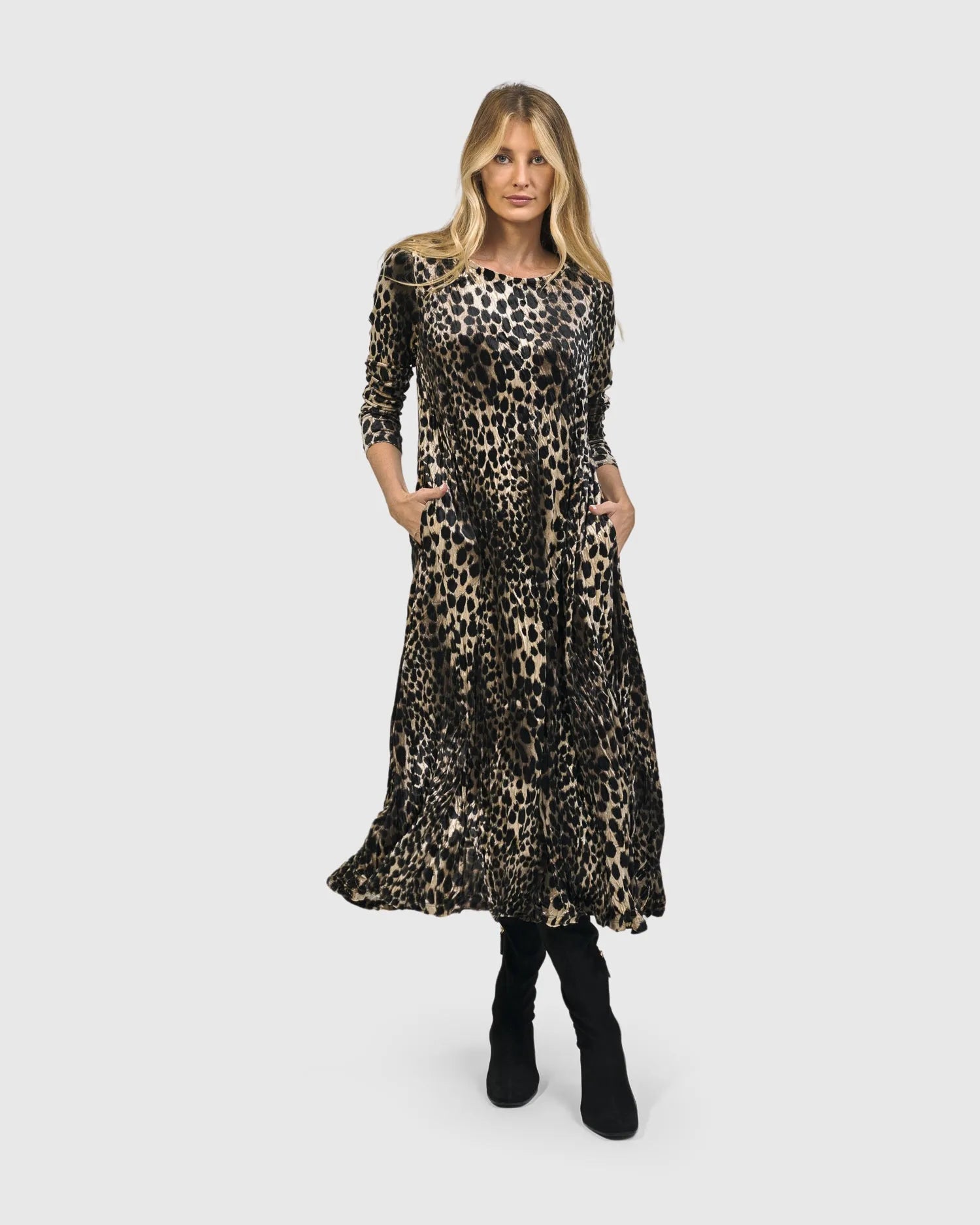 Spotted Velvet Maxi Dress, Leopard  Alembika U.S.