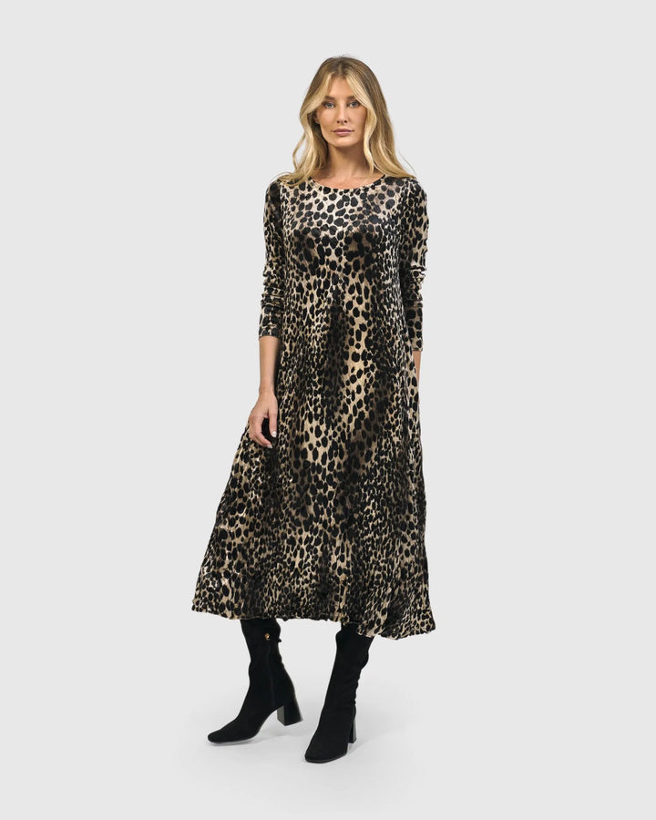 Spotted Velvet Maxi Dress, Leopard