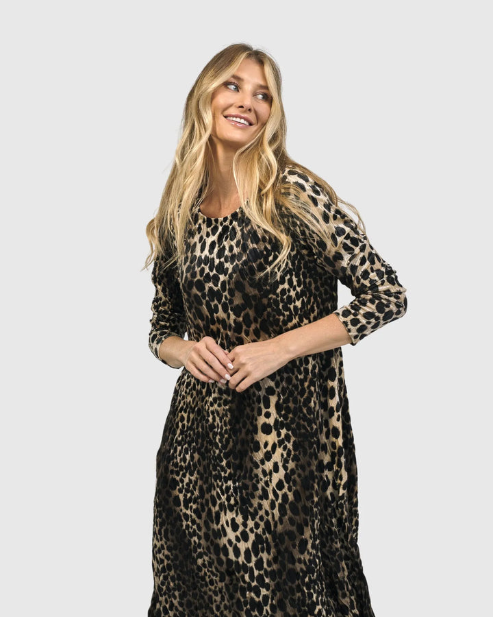 Spotted Velvet Maxi Dress, Leopard