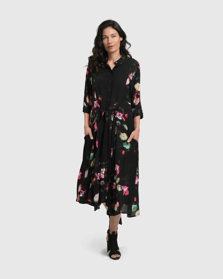 DRINKS-ON-ME MAXI SHIRT DRESS, FLORAL