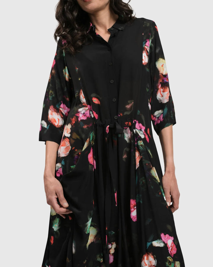 DRINKS-ON-ME MAXI SHIRT DRESS, FLORAL