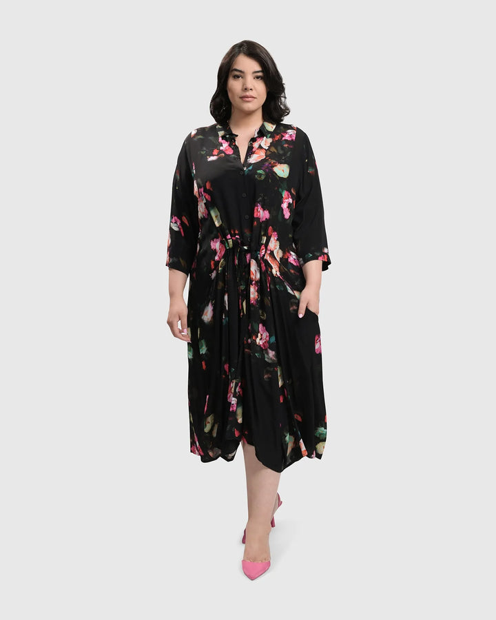 DRINKS-ON-ME MAXI SHIRT DRESS, FLORAL