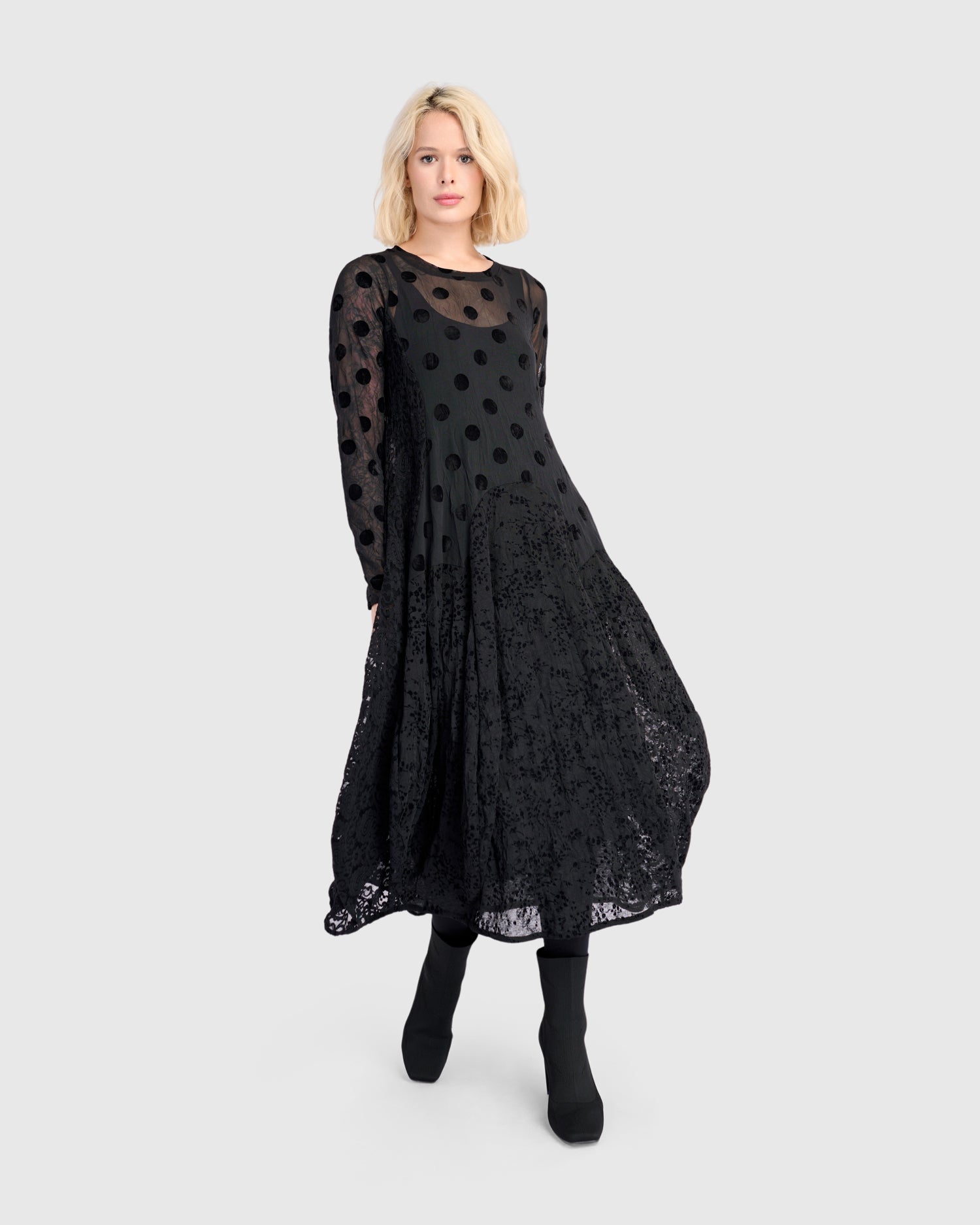 Sun　louren docking cocoon dress Jolie Mesh Cocoon Dress, Black – Alembika U.S.