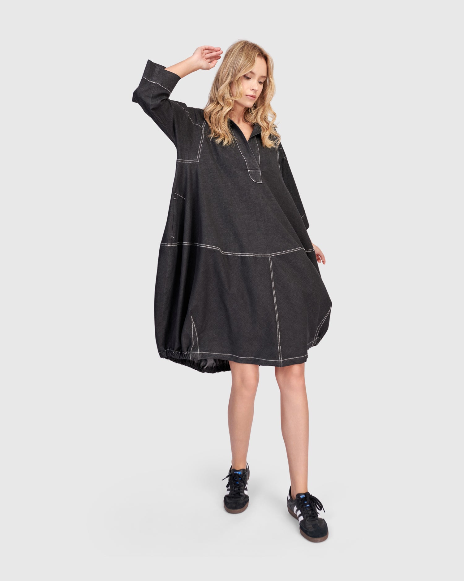Panama Oversized Shirt Dress, Black Denim – Alembika U.S