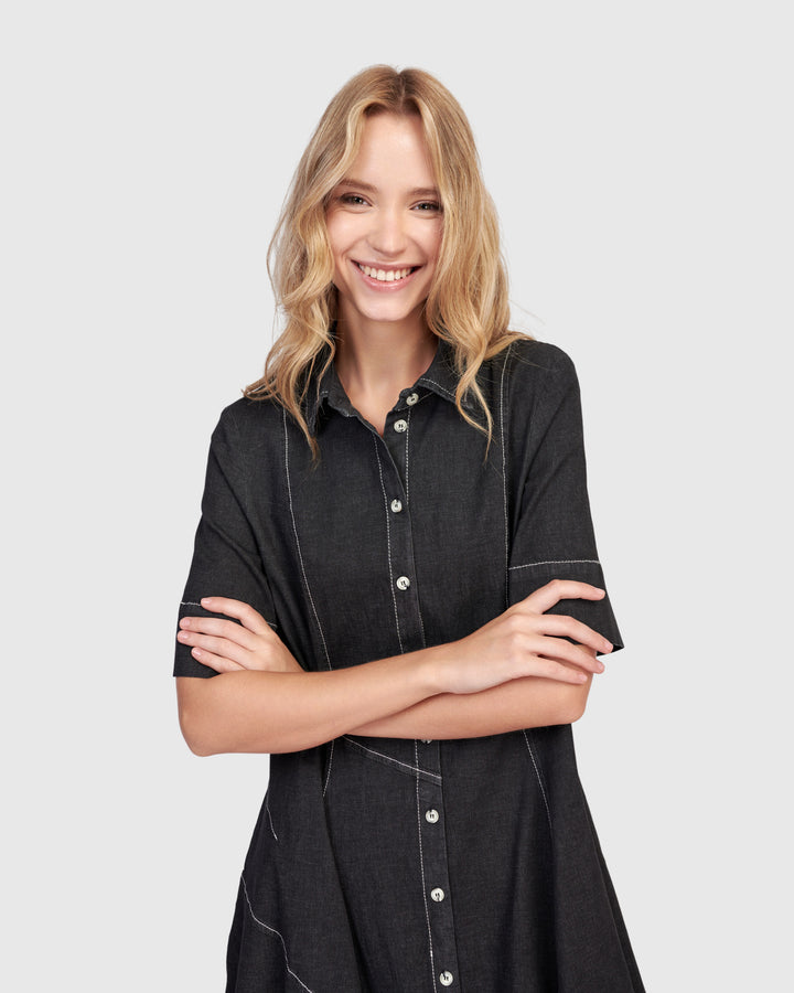 Barbie Wonderful Shirt Dress, Black Denim