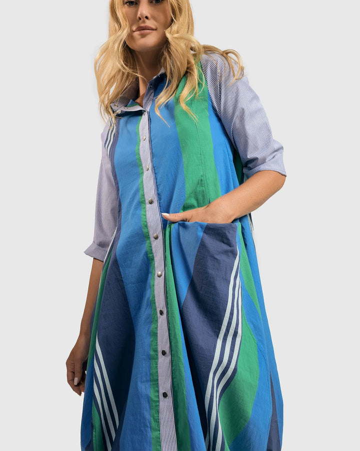 Ocean Stripe Wonderful Dress, Marine