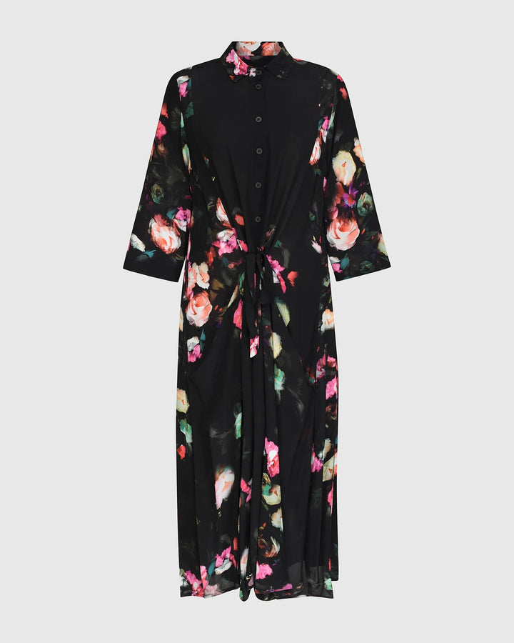 DRINKS-ON-ME MAXI SHIRT DRESS, FLORAL