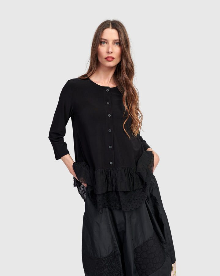 Ruffle Cardigan, Black