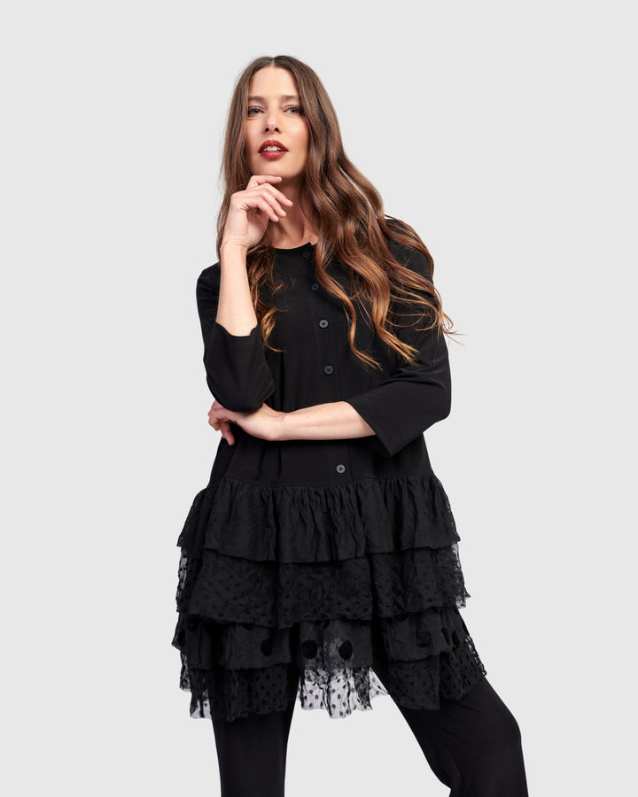 Ruffle Cardigan, Black