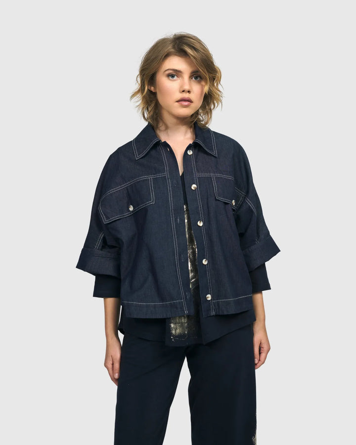 Dallas Cropped Shirt Jacket, Denim