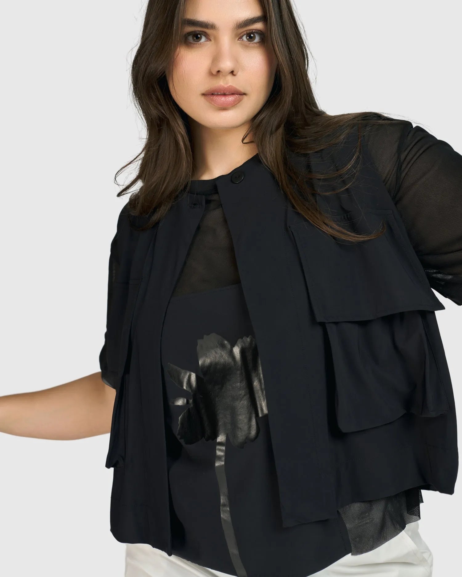 Tekbika V-neck Tunic Top, Black