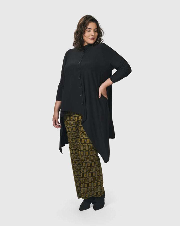 Essential Hi-Lo Button Down Top, Black