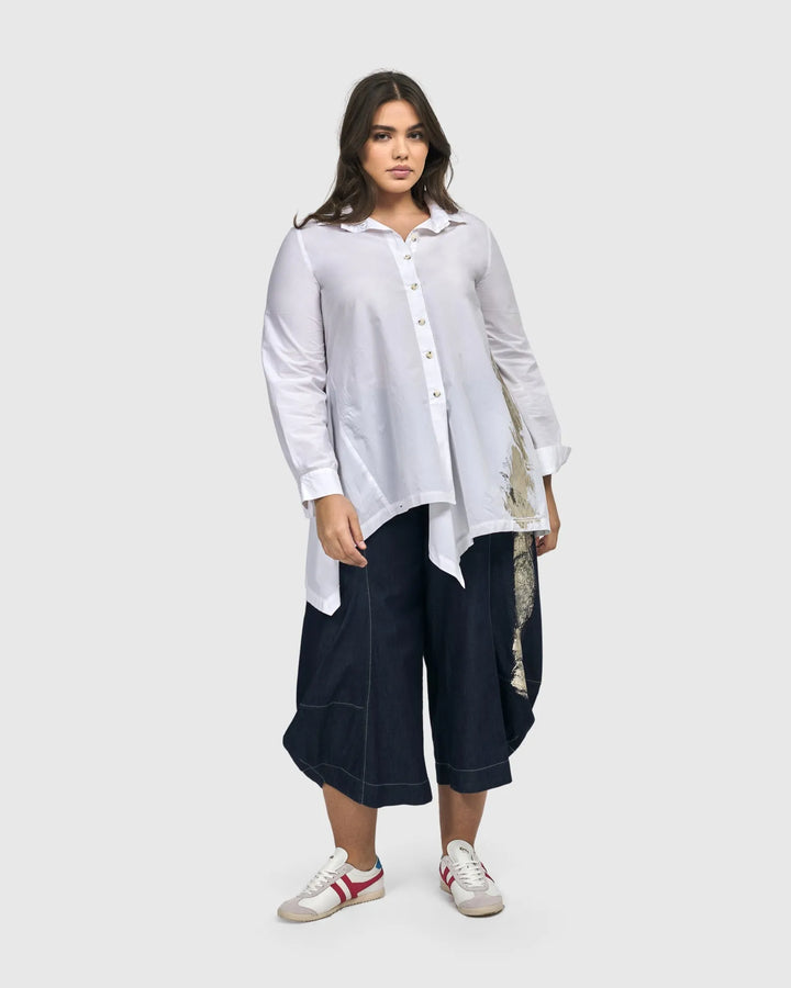 Albany Button Down Tunic Top, White