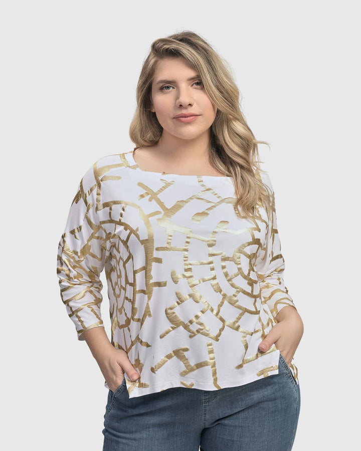Hypnotic Cutaway Boxy Top, Gold