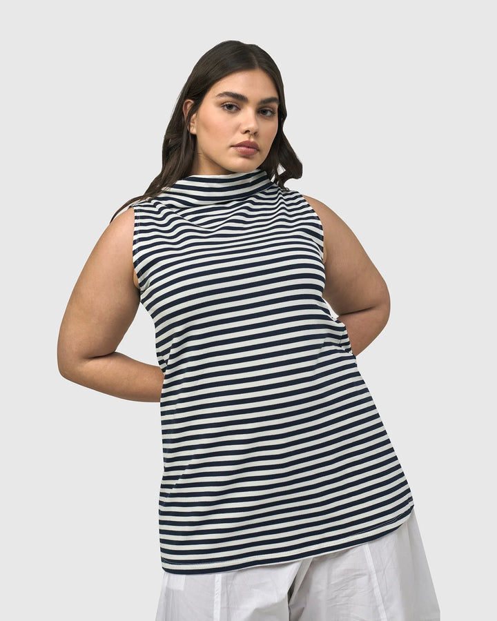 Urban Sleeveless Mockneck Top, Navy