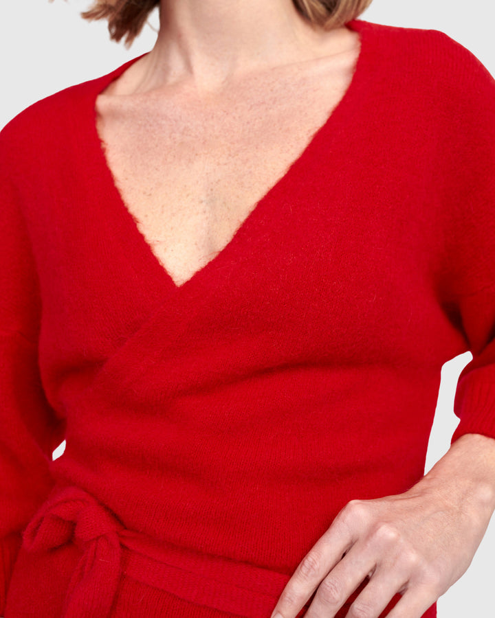 Alin Wrap Sweater, Red