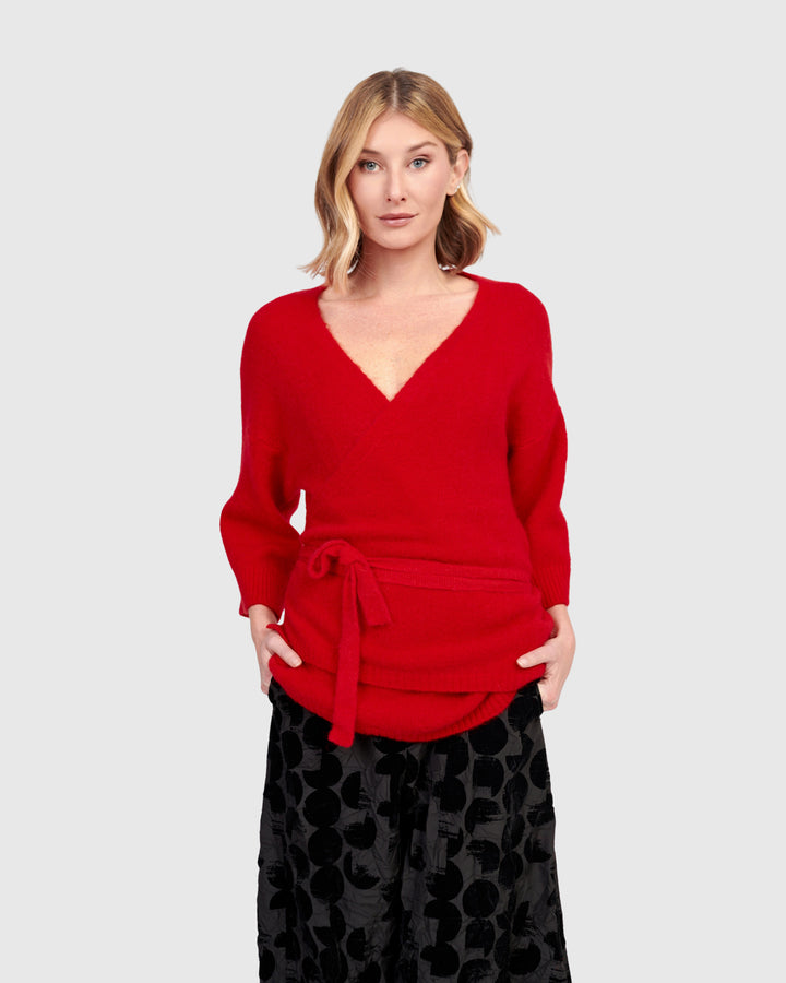 Alin Wrap Sweater, Red