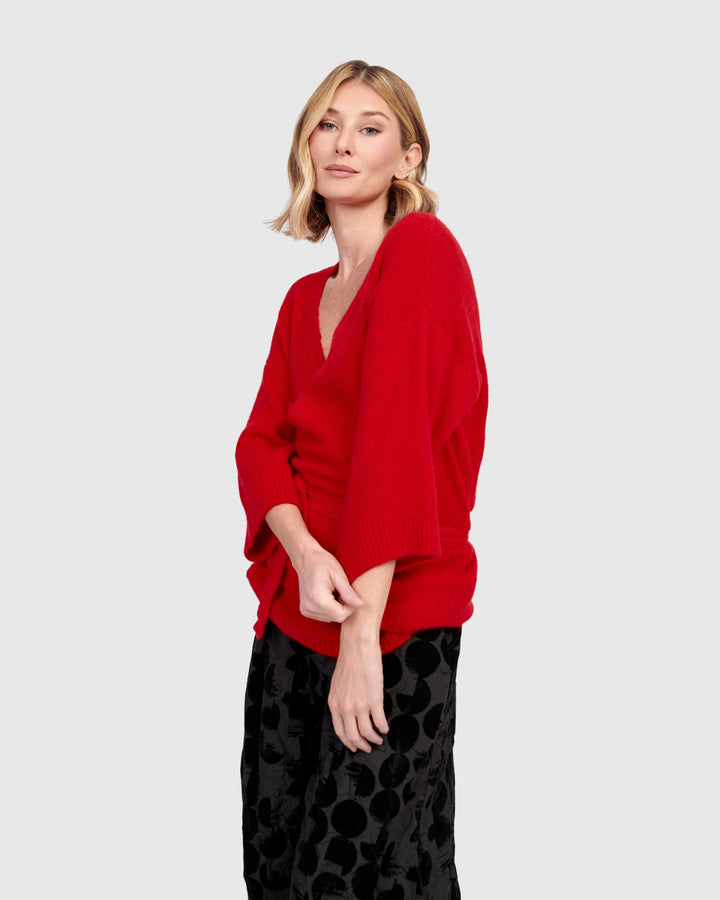 Alin Wrap Sweater, Red