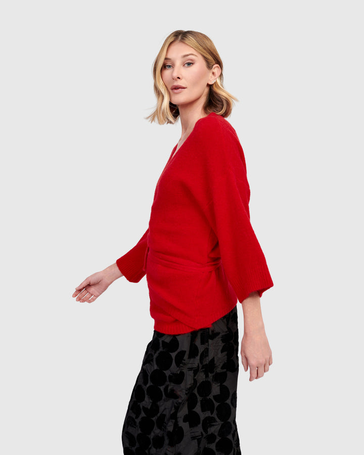 Alin Wrap Sweater, Red