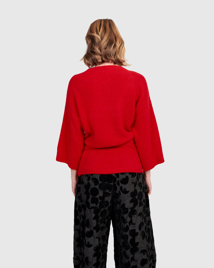 Alin Wrap Sweater, Red