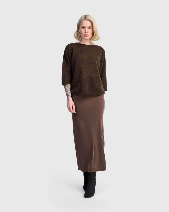 Essential Cupro Pencil Skirt, Coffee