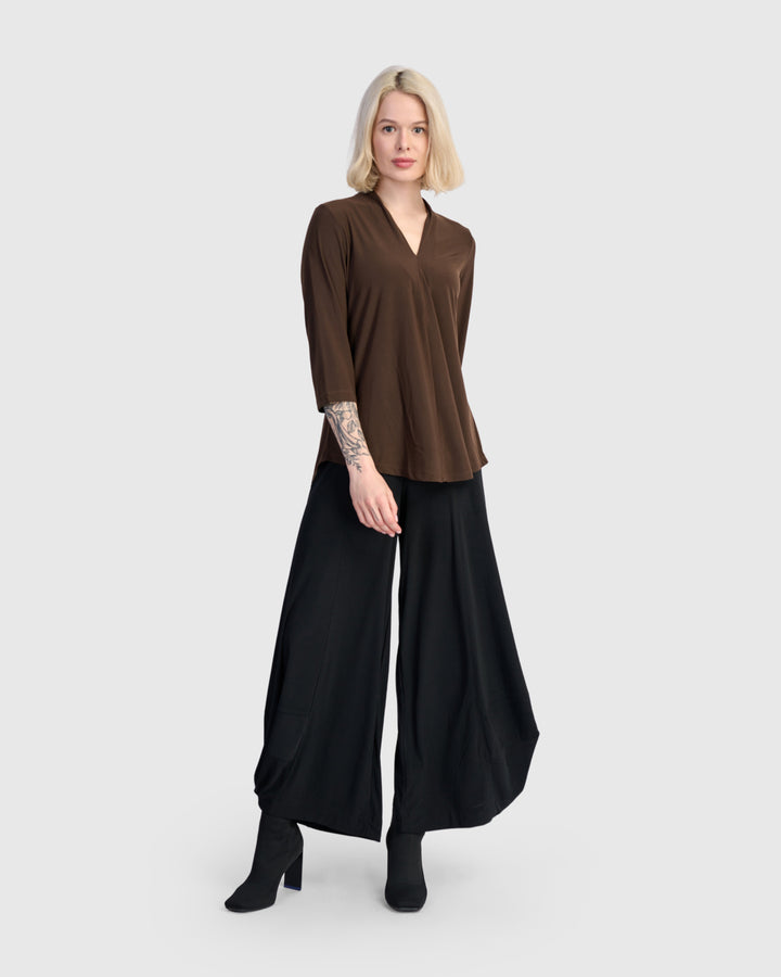 Essential Slinky V-neck Top, Sepia