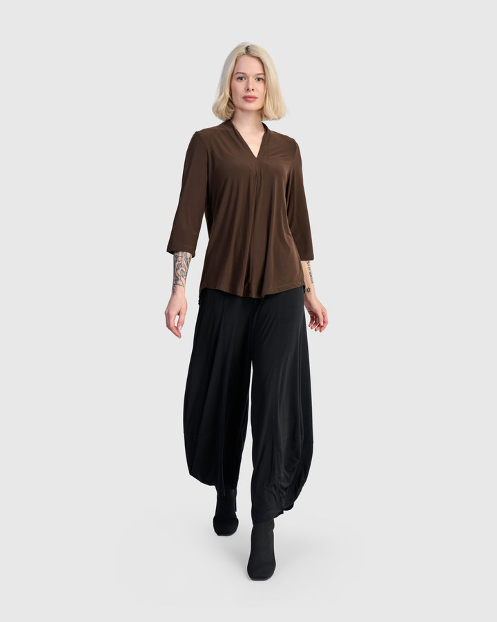 Essential Slinky V-neck Top, Sepia