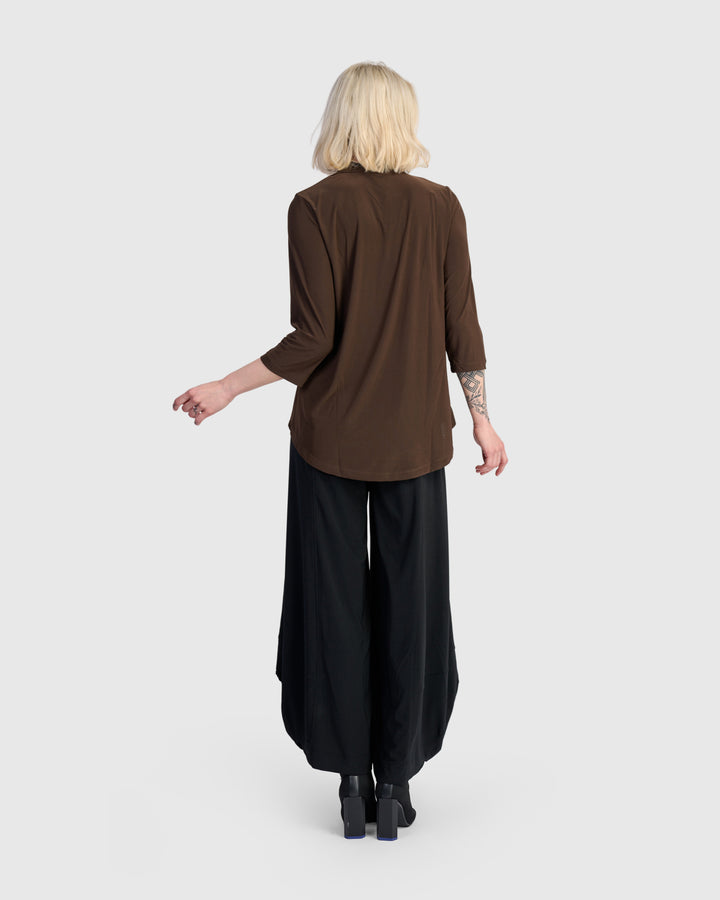 Essential Slinky V-neck Top, Sepia