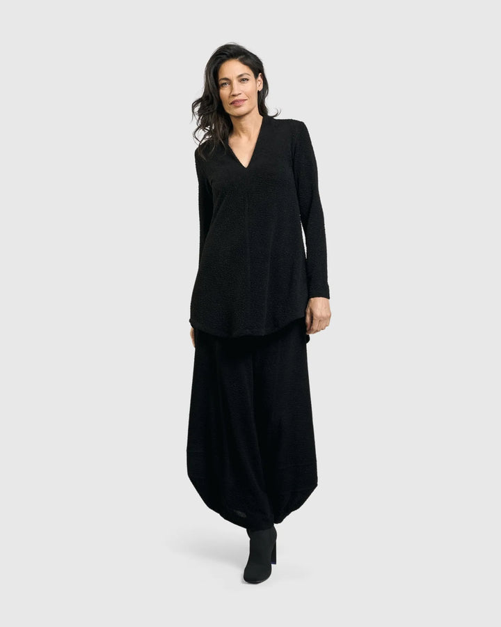 Jacquard V-Neck Tunic Top, Black