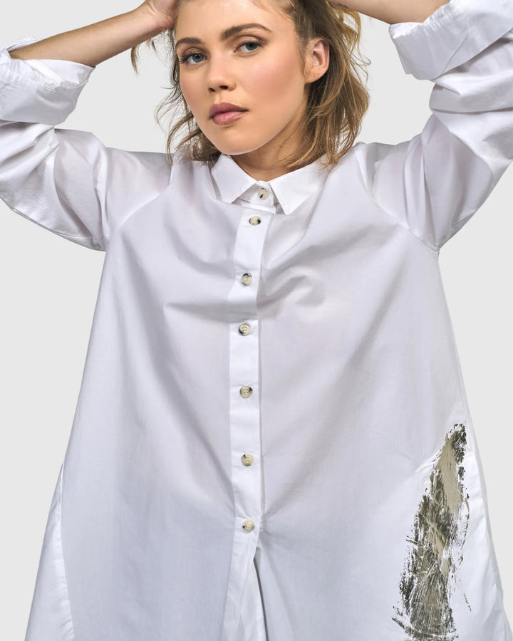 Albany Button Down Tunic Top, White