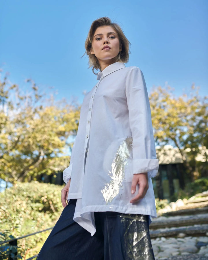 Albany Button Down Tunic Top, White