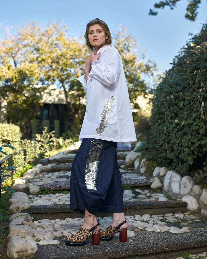Albany Button Down Tunic Top, White