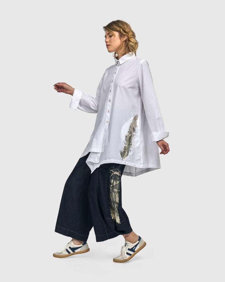 Albany Button Down Tunic Top, White