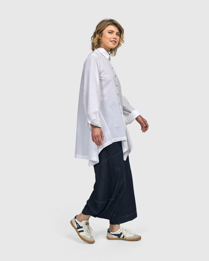 Albany Button Down Tunic Top, White