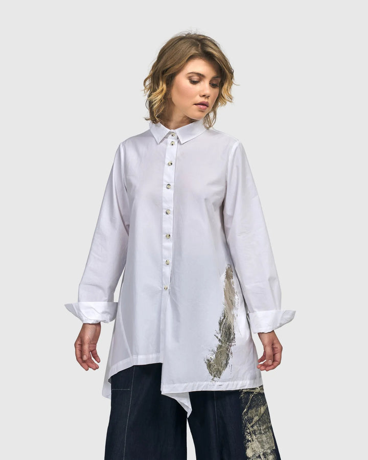 Albany Button Down Tunic Top, White