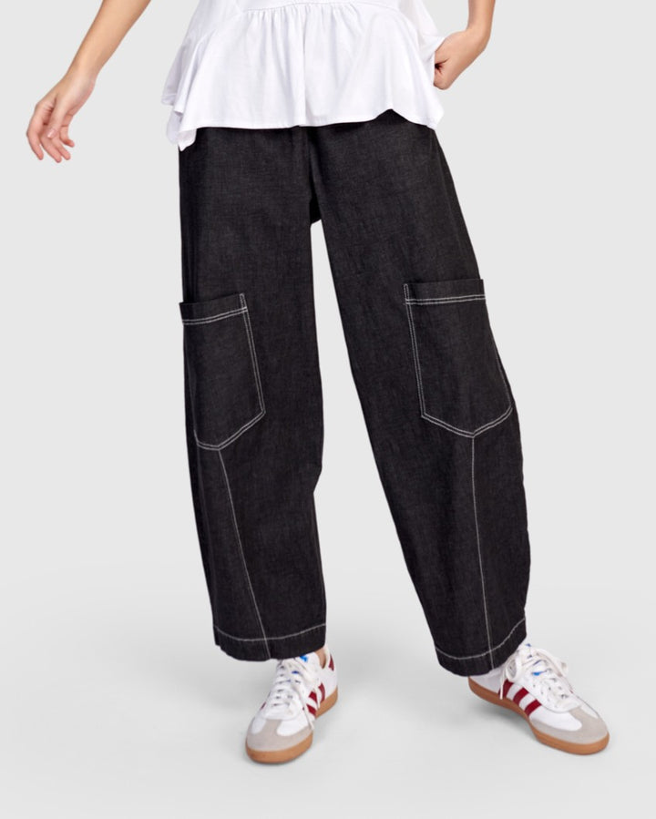 Papaya Relaxed Pants, Black Denim