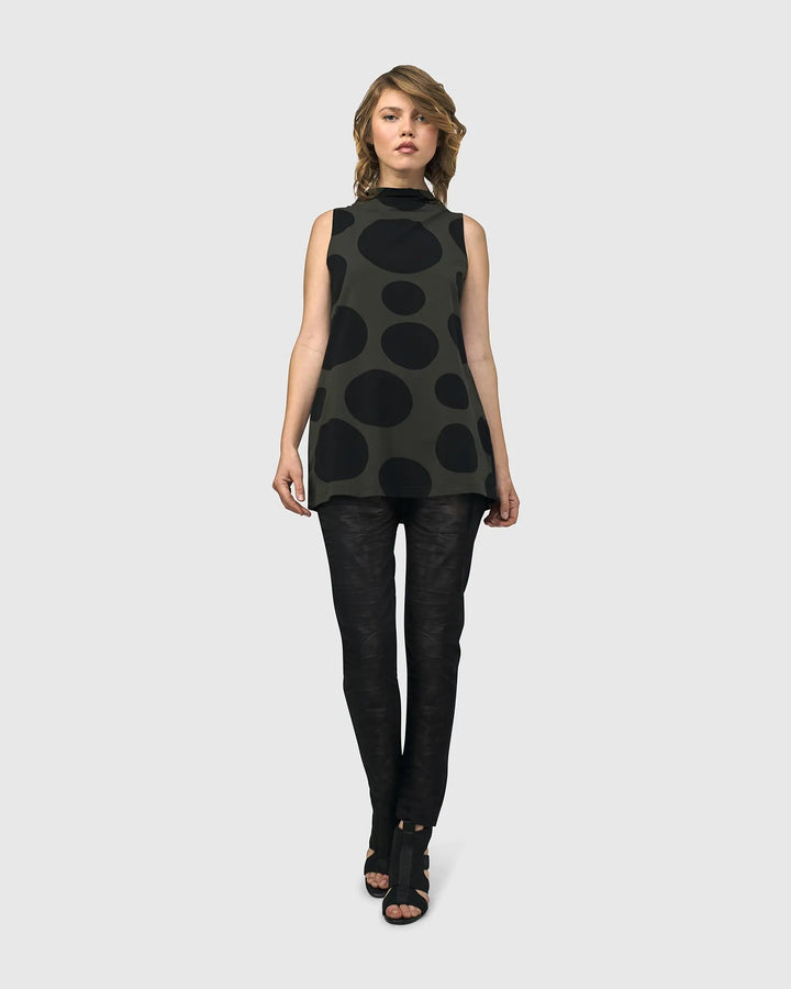 Urban Dots Sleeveless Mockneck Top, Khaki