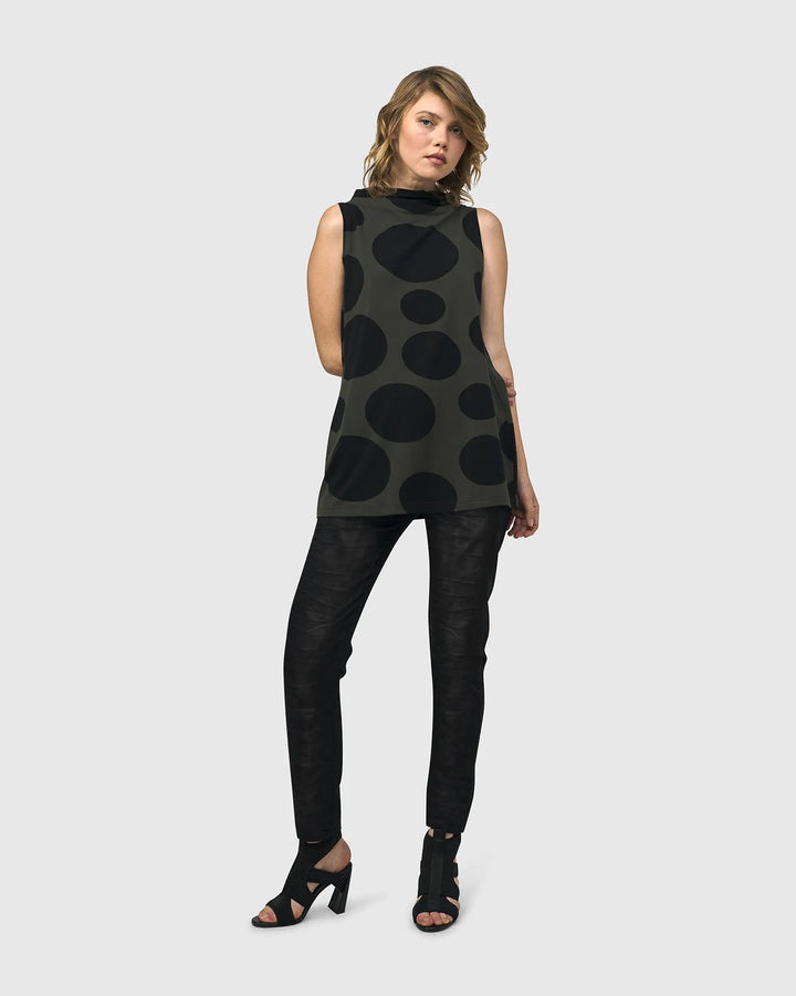 Urban Dots Sleeveless Mockneck Top, Khaki