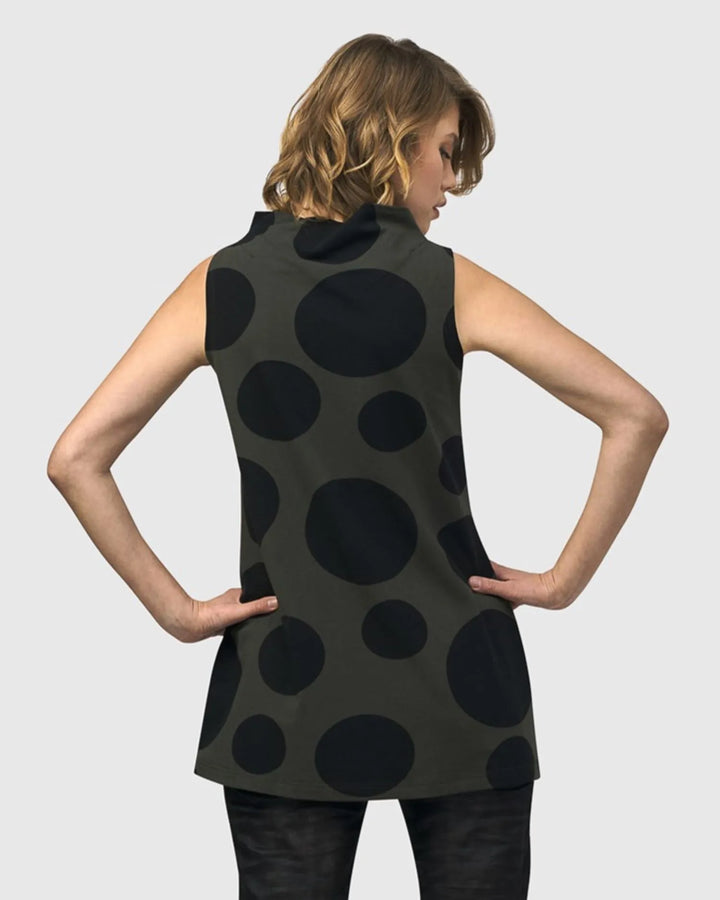 Urban Dots Sleeveless Mockneck Top, Khaki