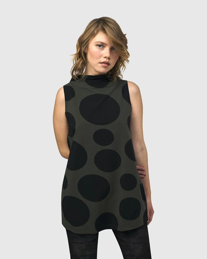 Urban Dots Sleeveless Mockneck Top, Khaki
