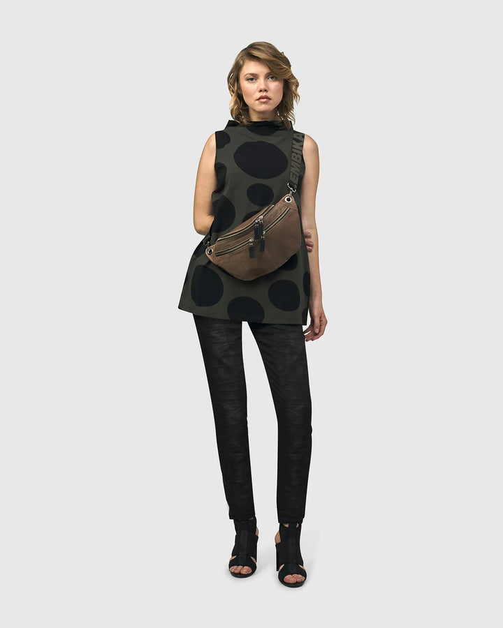 Urban Dots Sleeveless Mockneck Top, Khaki