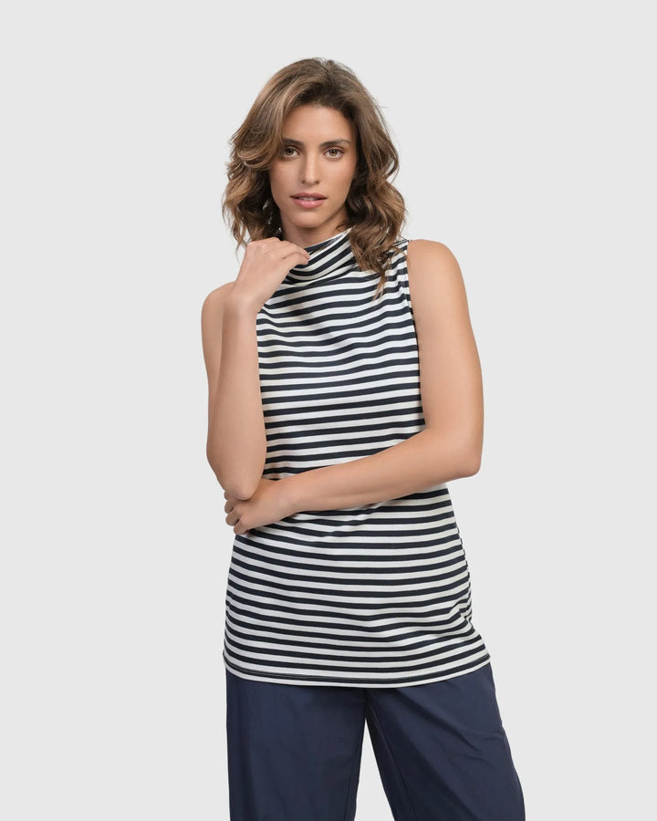 Urban Sleeveless Mockneck Top, Navy